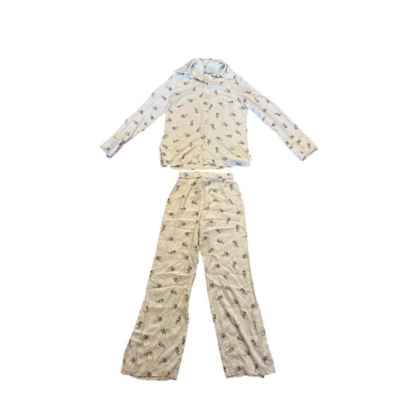 Set x2 Women S Sleeper Satin Floral Blossom Print Beige Printed Pajama Pants